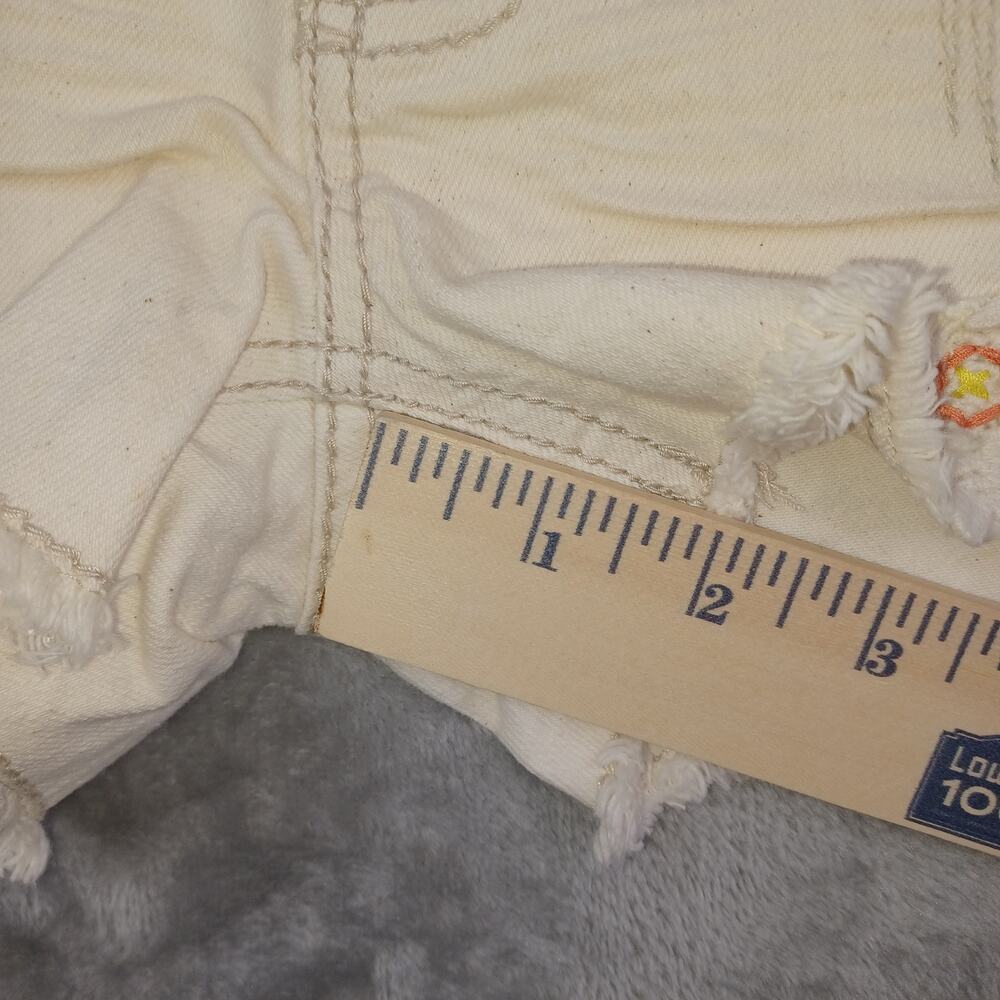 Y2K Mudd Crochet Low Denim Short Size 1 Cream Cutoff Shortie Festival Indie Boho - Picture 11 of 12